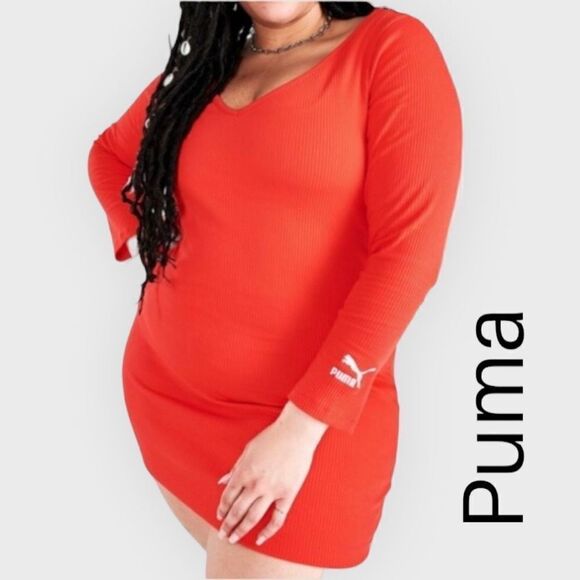 Puma Dresses & Skirts - New PUMA Classic Ribbed Bodycon Dress Poppy Red Plus Size 2X
